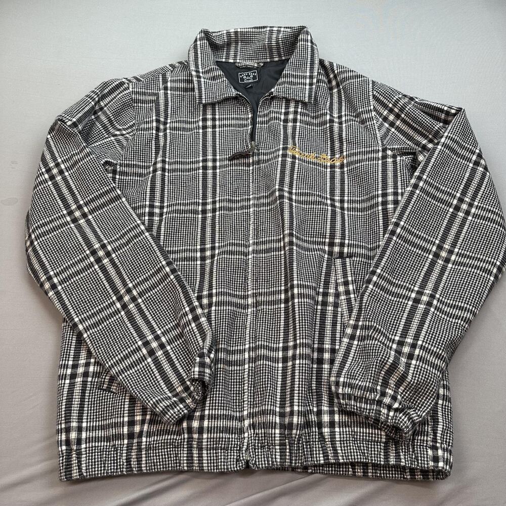 Dark Seas Jacket Mens Medium Black White Plaid Full Zip Logo Lined Workwear